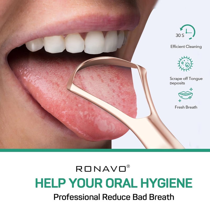 RONAVO Tongue Scraper for Adults, Tongue Scrapper for Women, Metal Tongue Cleaner with Travel Case for Oral Care, Fresher Breath in Seconds, Easy to Use and Clean, 2 Pack - Image 3